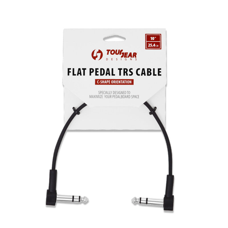 10" Flat pedal TRS cable with TourGear Designs packaging on a white background
