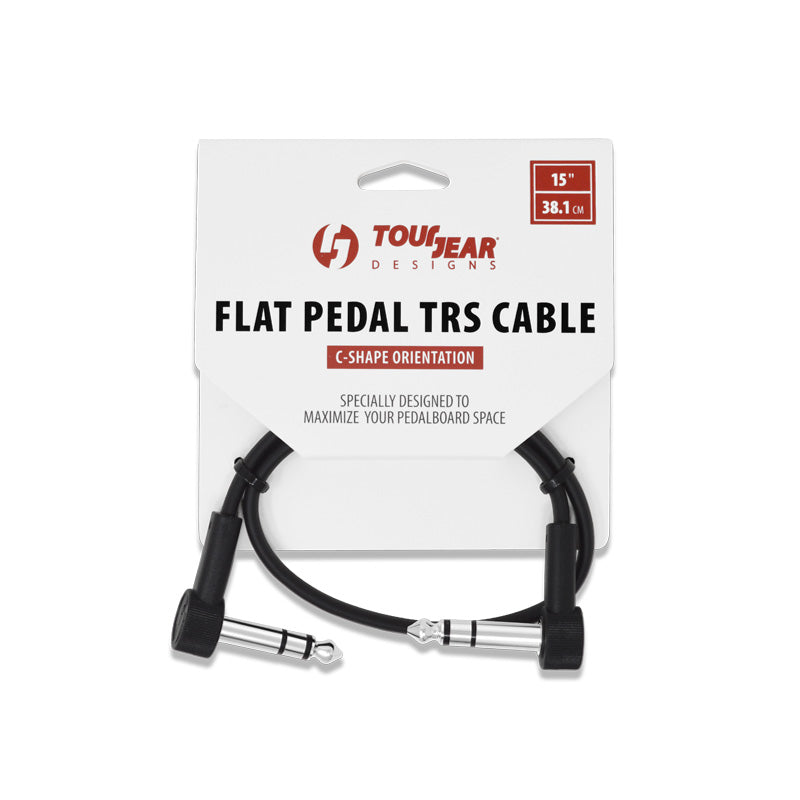 15" Flat pedal TRS cable packaging with TourGear Designs logo on a white background