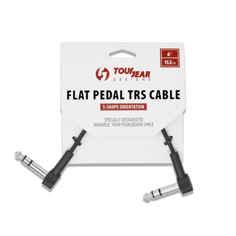 6" Packaged flat pedal TRS cable with Tour Gear Designs branding on a white background